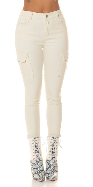 Musthave hoge taille skinny jeans in cargo look cremewit